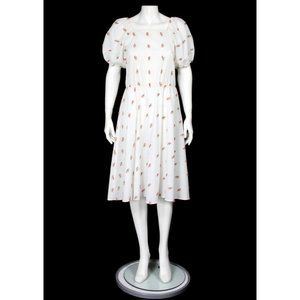 VTG 80's JC Penney White Embroidered Floral Dress Prairie Cottagecore XS/S - 669